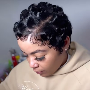 Perruque en <span class=keywords><strong>cheveux</strong></span> humains Remy, texture bouclée ondulée, <span class=keywords><strong>coupe</strong></span> pixie courte ondulée Chioma, dentelle frontale transparente 13x4 - Product Image 2