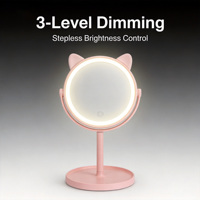 Miroir de maquillage LED avec oreilles de chat mignonnes, rechargeable par USB, commande tactile, miroir de vanité de bureau, miroir cosmétique pour filles et femmes, cadeau