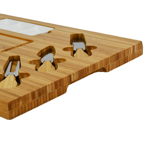 Wholesale <strong>Wood</strong> Hot Sale <strong>Unfinished</strong> Durable Yangjiang Smirly Bamboo Square <strong>Cheese</strong> <strong>Board</strong> Knife Set With Bowls - Product Image 5
