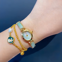 Montre pour femme en quartz médiévale incrustée de jade et de strass, nouvelle collection 2025, luxe et esthétique orientale haut de gamme