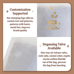 Sachet Doypack personnalisé en papier coton, résistant à l'humidité, avec logo imprimé doré, refermable, pour grains de café, avec valve - Product Image 3
