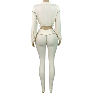 Lässige Frau Crop Jacke und Jogging hose 2-teiliges Set Yoga Legging Damen Sport bekleidung Zweiteilige Herbst enge Hosen <span class=keywords><strong>Outfits</strong></span> für Frauen - Product Image 5