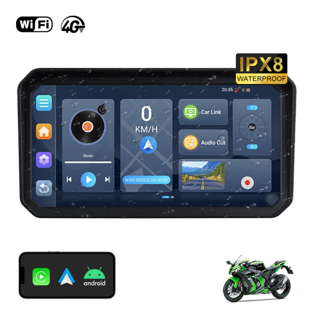 Motorcycle GPS Systems 6 Inch Android 14 Moto Navigation Gps Motorbike IPX8 Waterproof Smart Screen Wireless Carplay Motorcycle