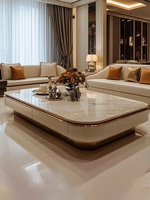Table basse en marbre pour salons, grands appartements, bureaux à domicile - Design moderne minimaliste de luxe, base plaquée or
