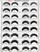 HITOMI QK40 Faux cils russes faits à la main pour un volume intense, longs et épais, avec tige en coton noir