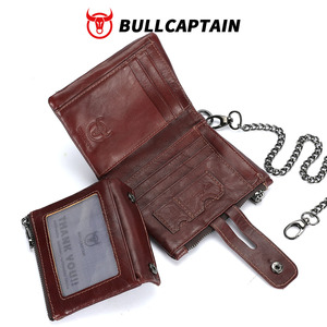 BULLCAPTAIN Chain Wallet <b>Men</b> <b>Purse</b> Double Zipper Cowhide Coin <b>Purse</b> Card Holder Rfid Blocking Genuine Leather Wallet <b>Men</b> Bag - Product Image 5