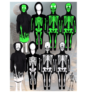 Disfraz de esqueleto que brilla en la oscuridad para niños, mono de huesos de Halloween aterrador con guantes y capucha para niños y niñas - Product Image 1