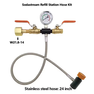 อะแดปเตอร์วาล์วบอลสำหรับเติม CO2 สำหรับถังคาร์บอเนเตอร์ Sodastream Tr21-4 พร้อมเกจวัดแรงดัน 250 บาร์ และท่อเหล็กถักขนาด 24 นิ้ว - Product Image 2