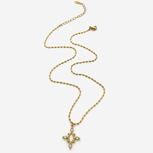 <span class=keywords><strong>Collier</strong></span> pendentif croix en acier inoxydable plaqué or 18 carats avec agate noire et coquille blanche, étanche, nouveau modèle Yf6399 - Product Image 5