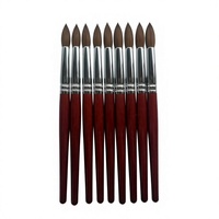 Set Kuas Nail Art Akrilik Kolinsky Sable 100% Berkualitas Tinggi dengan Gagang Kayu Merah, Kuas Akrilik Murni Populer yang Dapat Dikustomisasi