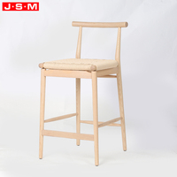 Tabouret de bar en bois avec siège en corde de papier tissé vintage nordique, chaise haute de cuisine, comptoir de salle à manger, tabouret de bar de hauteur standard