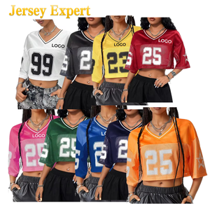 Camiseta Corta Oversize Y2K para Mujer, Estilo Jersey de Fútbol Americano, Manga 3/4, Cuello en V de Malla, Estampado de Número, Ropa Urbana para Día de Partido - Product Image 3