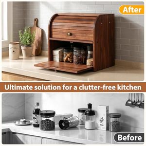 Wholesale Modern Solid Wood Shandong <b>Kitchen</b> <b>Storage</b> <b>Box</b> OEM/ODM Custom Logo Flexible Design Roll Top Double Layer - Product Image 3