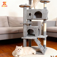 Grand arbre à chat double en bois avec griffoir, maison et tour pour chat, mobilier pour animaux de compagnie avec poteau à griffer