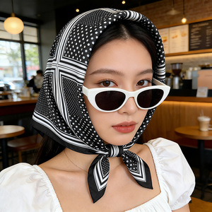 70x70 Printed Square Scarf, Elegant Thin Luxury Silk Like Neck <b>Wrap</b> for Women Spring Summer - Product Image 2