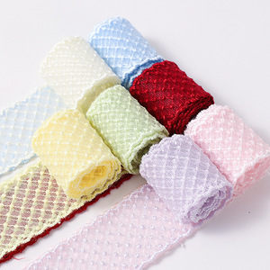 Nastro di pizzo personalizzato 40MM 50Y <span class=keywords><strong>con</strong></span> ricamo in Organza colorato per fiocco per capelli e decorazione borsa 50 Yard in pizzo - Product Image 1