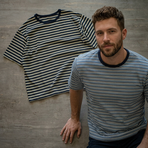 T-shirt vintage personnalisé en fibre de bambou à rayures, avec votre propre logo, vente en gros - Product Image 3