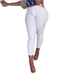 Xiyin Women's High-<b>Stretch</b> Mid-Waist Slim Fit <b>Jeans</b> Light Blue Denim Cotton Trousers For Europe And America - Product Image 5