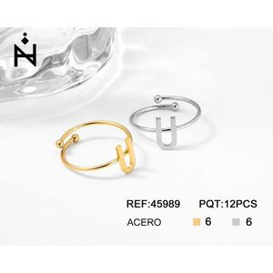 Anillo de Acero Inoxidable con Diseño de Letra U, Joyería Minimalista para Mujeres y Hombres - Product Image 1