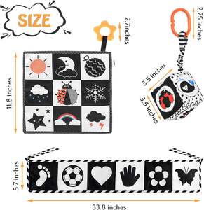 Livre sensoriel en tissu doux noir <span class=keywords><strong>et</strong></span> blanc à fort contraste pour bébés, jouets pour le temps sur le ventre, pour les bébés <span class=keywords><strong>de</strong></span> 0 à 24 mois, 3 pièces, apprentissage Montessori - Product Image 3