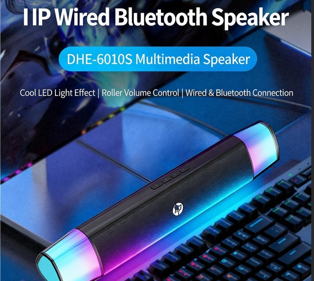 DHE6010 Multimedia Soundbar Blue Tooth 5.0 RGB Light 360 Surround Audio USB Powered 3.5mm Aux Wired Wireless Desktop Pc Speaker