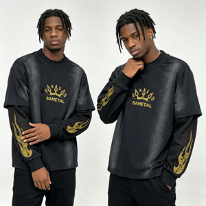 <span class=keywords><strong>เสื้อ</strong></span>ยืดโอเวอร์ไซส์ผ้าฝ้ายหนานุ่มสั่งทำพิเศษ พิมพ์ลายสกรีน แขนยาวสองชั้น ตัดเย็บแบบครอป ขาดๆ แบบดิสเทรส สำหรับผู้ชาย - Product Image 2