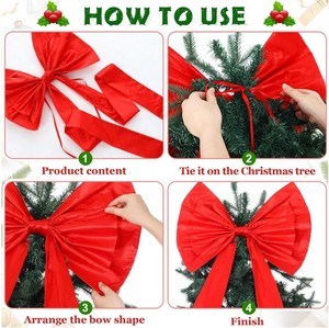 Gran rojo Navidad corona lazo envoltura manualidades DIY decoración Boutique colgante árbol de Navidad Topper arco para decoración interior al aire libre - Product Image 4