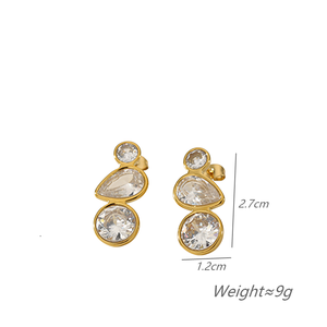 Boucles d'oreilles clous géométriques simples avec zircon incrusté en forme de goutte d'eau, en acier inoxydable, style tendance pour les soirées - Product Image 2