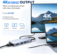 Adaptador 6 en 1 USB-C a HDTV con Entrega de Energía de 100W, USB 3.0 y 2.0, Lector de Tarjetas SD/TF, Compatible con iPhone, MacBook, iPad Pro