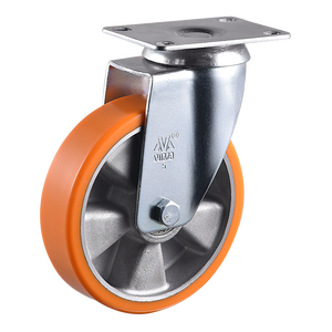 VIMA 75mm 100mm 125mm Orange PU Aluminium Lenkrolle vom Hersteller für Einkaufswagen, Schwerlast-Drehrolle mit Bremse - Product Image 3