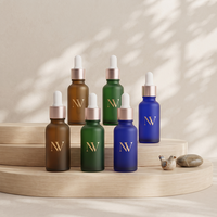 Flacon compte-gouttes en verre pour huile essentielle, bleu ambre vert, 5 ml-100 ml, récipient cylindrique pour sérum cosmétique avec couvercles