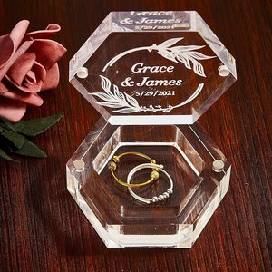 Custom Clear Hexagon Acrylic Ring Box Jewelry Storage Magnetic Box Engagement Ring Bearer Gift