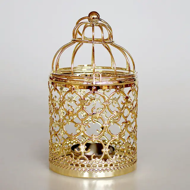 Hochzeits requisiten im europäischen Stil goldener galvani sierter Metall-Vogelkäfig-Kerzenhalter