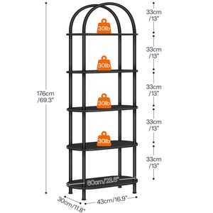 HOOBRO 5-Tier <b>Open</b> Industrial Arched Wooden <b>Bookshelf</b> Metal Frame Multifunctional Non-Folding Tall Storage Rack for Living Room - Product Image 4
