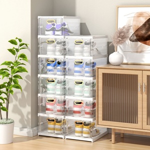New Custom Foldable <b>Clear</b> Household Plastic Stackable <b>Shoe</b> Containers Organizer Sneaker Storage <b>Box</b> - Product Image 1