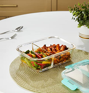 High 2-Compartment Silicone Lunch Box Clear <b>Glass</b> Bowl Microwave Safe Kitchen <b>Food</b> Fresh Keeping High Logo Technique Wholesale - Product Image 5