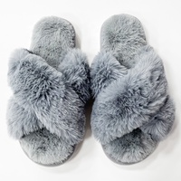 Tongs en peluche pour femmes, pantoufles confortables de loisirs, pantoufles de luxe à brides croisées, pantoufles de lit en fourrure pour femmes