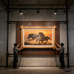 Peintures d'animaux imprimées, tableau mural décoratif Chevaux Dorés, papier peint mural, décoration murale marocaine, décoration de salon - Product Image 1