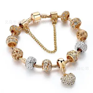 Luxury Designer Brand Bracelet DIY Jewelry 18K Gold Plated Heart Crystal Beaded Bracelets with Charms