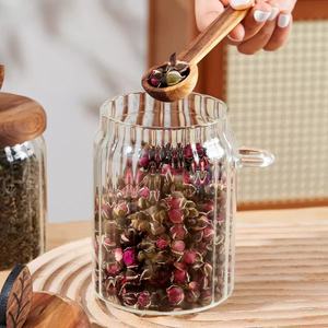 Chân Thành <span class=keywords><strong>Hot</strong></span> Bán Độc Đáo Vòng Thủy Tinh Lớn Lưu Trữ Lọ Gia Vị Kín Miệng Rộng <span class=keywords><strong>Container</strong></span> Thực Phẩm Với Nắp Tre Và Muỗng - Product Image 3