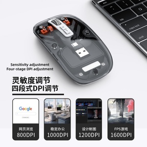 เมาส์ไร้สายแบบใส BT เมาส์ภายนอกแบบชาร์จได้เสียงเงียบรูปลักษณ์สูงสำหรับแล็ปท็อปแท็บเล็ต - Product Image 3