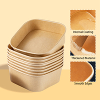 Bol à soupe rectangulaire en papier brun recyclable de 16 24 30 36oz, bols à salade carrés en papier kraft avec couvercle