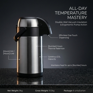 Termo de acero inoxidable de doble pared con aislamiento al vacío de 2L, reutilizable, para café, agua, para hotel, cafetería, buffet. - Product Image 4