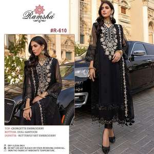 ชุดปากีสถานแบบกึ่งสำเร็จรูป ดีไซน์เนอร์แบรนด์ดัง ขายดีที่สุด พร้อมผ้าคลุมไหล่ สำหรับงานแต่งงานและงานปาร์ตี้ นำเข้าจากอินเดีย - Product Image 4