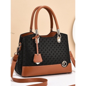 Elegant Large-Capacity Women's Cotton Color-Blocking Multi-Layer Bucket Shape Tote Bag <strong>Shoulder</strong>/Crossbody <strong>Strap</strong> Zipper Closure - Product Image 1