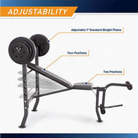 Banc de musculation pliable en métal réglable avec une capacité de charge maximale de 300 lb, garantie d'un an, pour une utilisation en intérieur