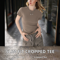 T-shirt à manches courtes pour femme, coupe ajustée, coton et élasthanne respirant, style Y2K, avec éclairage EL, très tendance