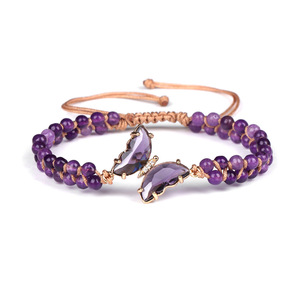 Braccialetti con perline a forma di farfalla, perline di cristallo artificiale da 4 mm, doppio intreccio, stile maglione. - Product Image 6