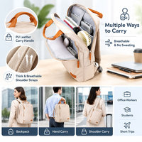 Sac à dos pour ordinateur portable, sac à dos d'affaires pour ordinateur portable, beige, avec pochette rembourrée pour ordinateur portable, poche avant zippée, pochette pour trolley, pour le bureau et les voyages