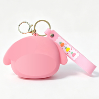 Porte-monnaie en silicone personnalisé avec motif de dessin animé, avec porte-clés et dragonne, mini sac de rangement portable pour écouteurs, cadeau promotionnel pour fête